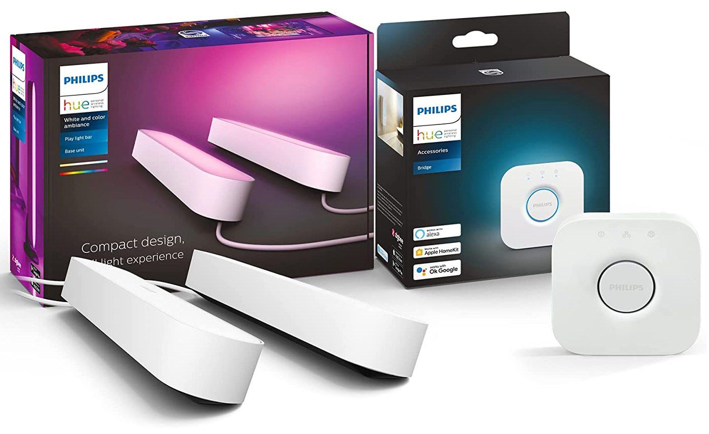 2er Pack Philips Hue Color Ambiance Play Lightbar inkl. Hue Bridge für 108,99€ (statt 135€)