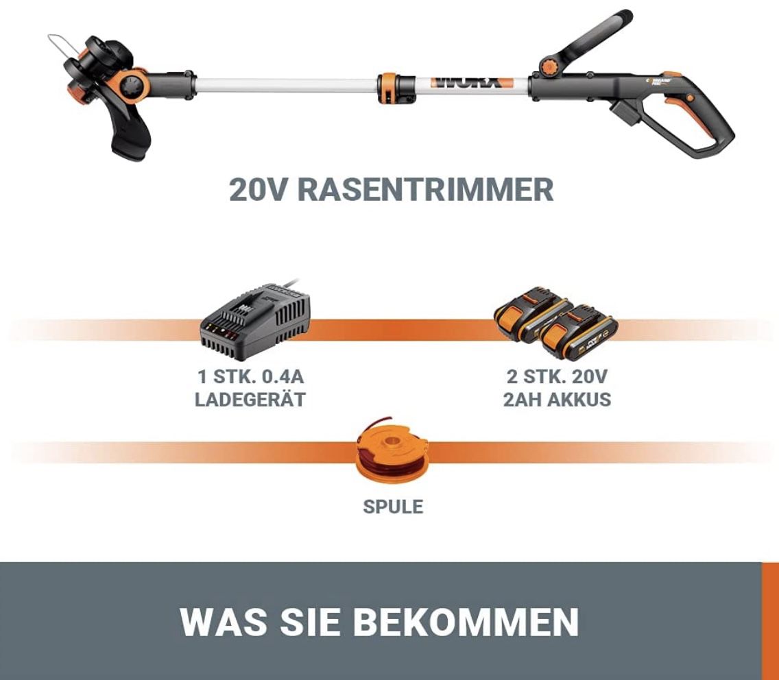 WORX WG163E9 Powershare 20V Akku Rasentrimmer inkl. 2 Akkus für 53,55€ (statt 112€)