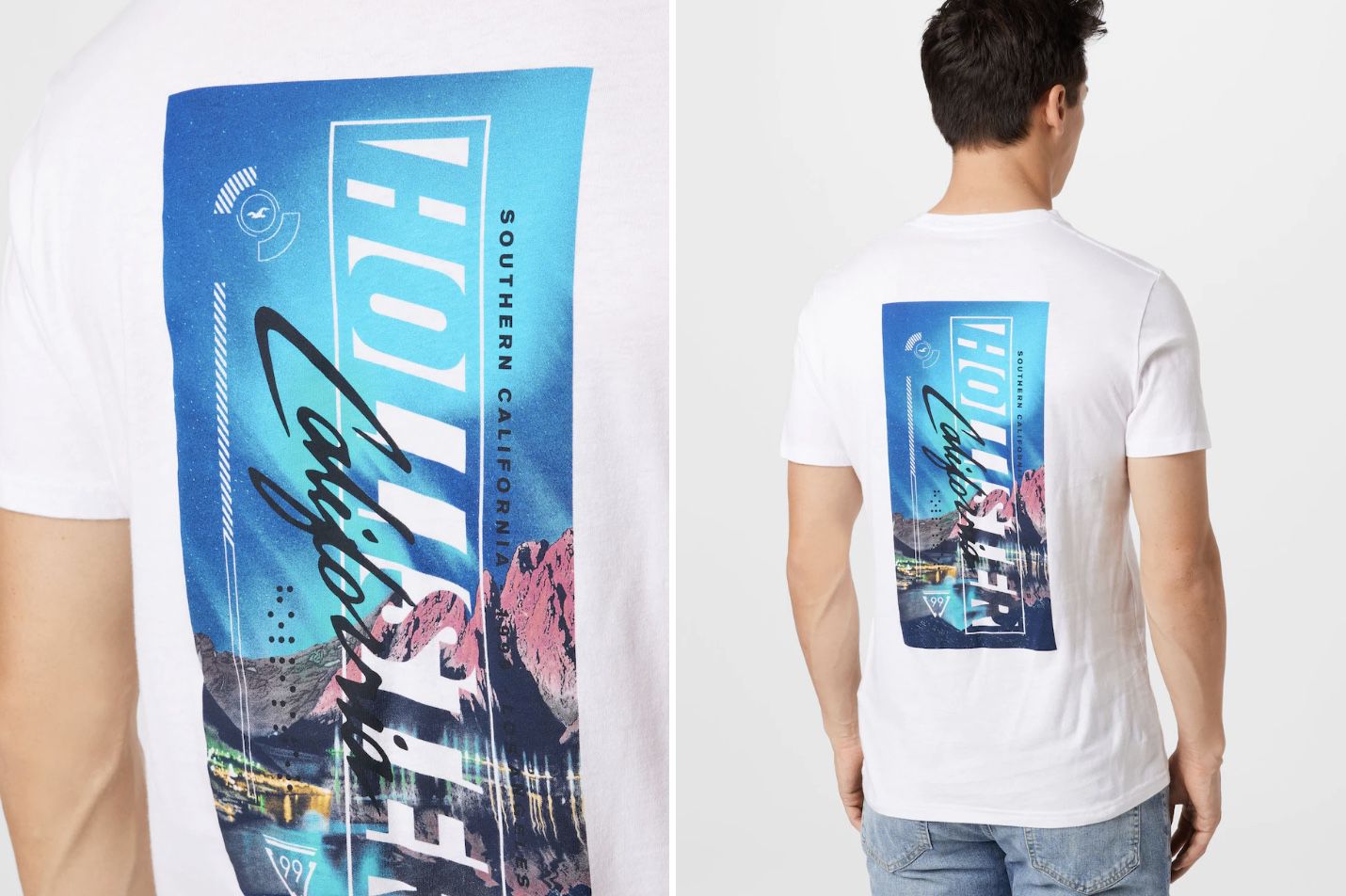 Hollister Herren T Shirt mit großem Rücken Print in Weiß für 7,90€ (statt 13€)
