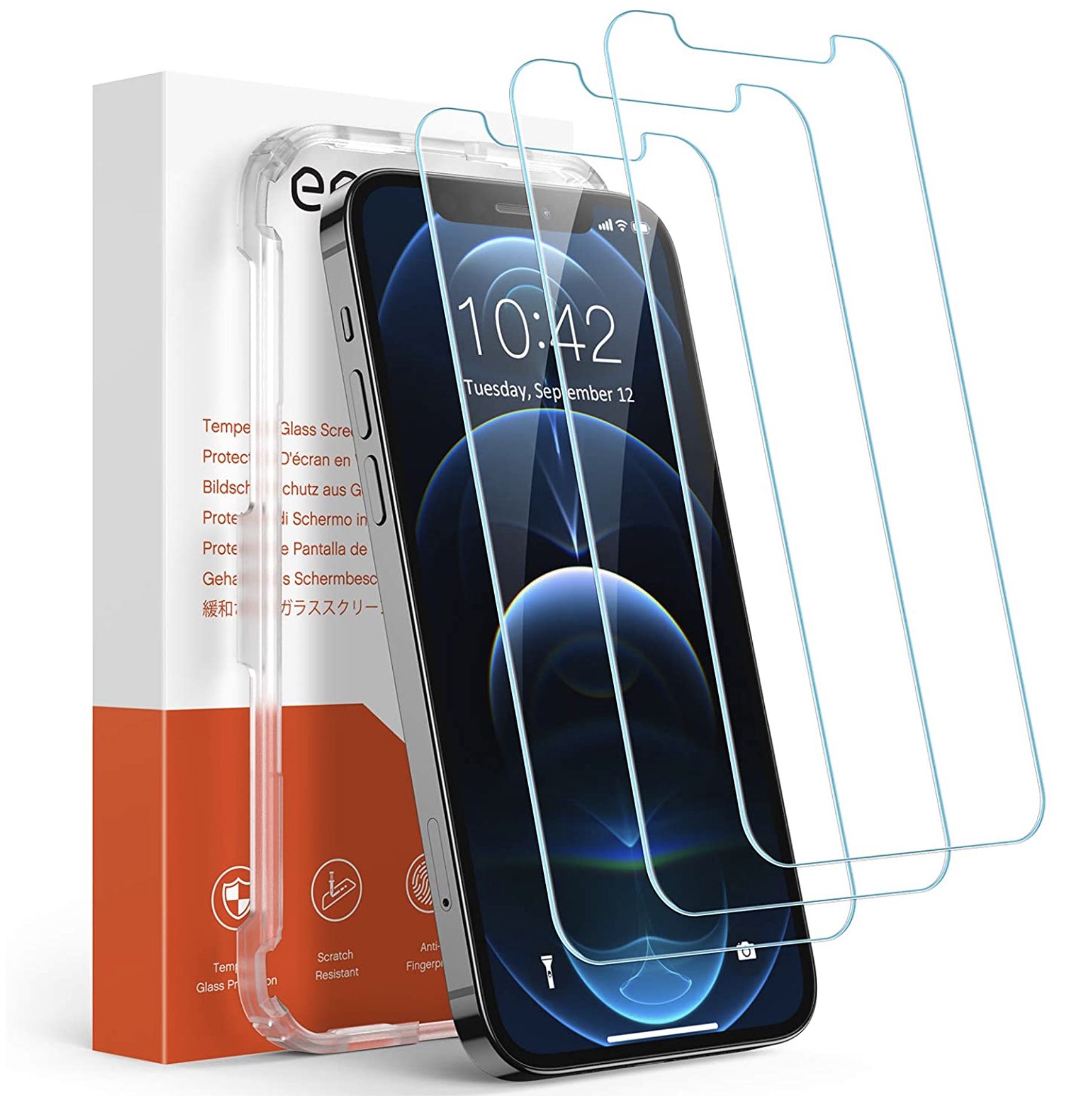 3er Pack Eono Panzerglas Schutzfolie für iPhone 12 und 12 Pro für 5€ (statt 8€)   Prime