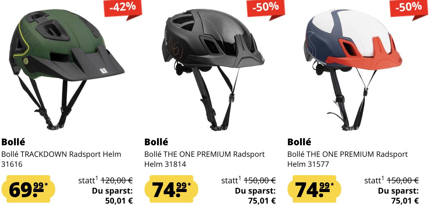 Bollé Radsporthelme im Sale in Restgrößen   z.B. Bollé The One Premium Helm 69,99€ (statt 116€)