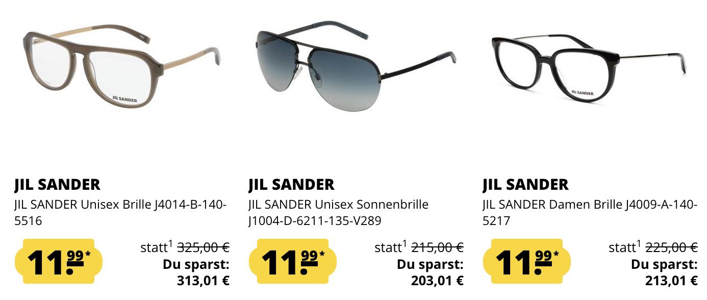 Jil Sander Brillen je nur 11,99€ zzgl. VSK