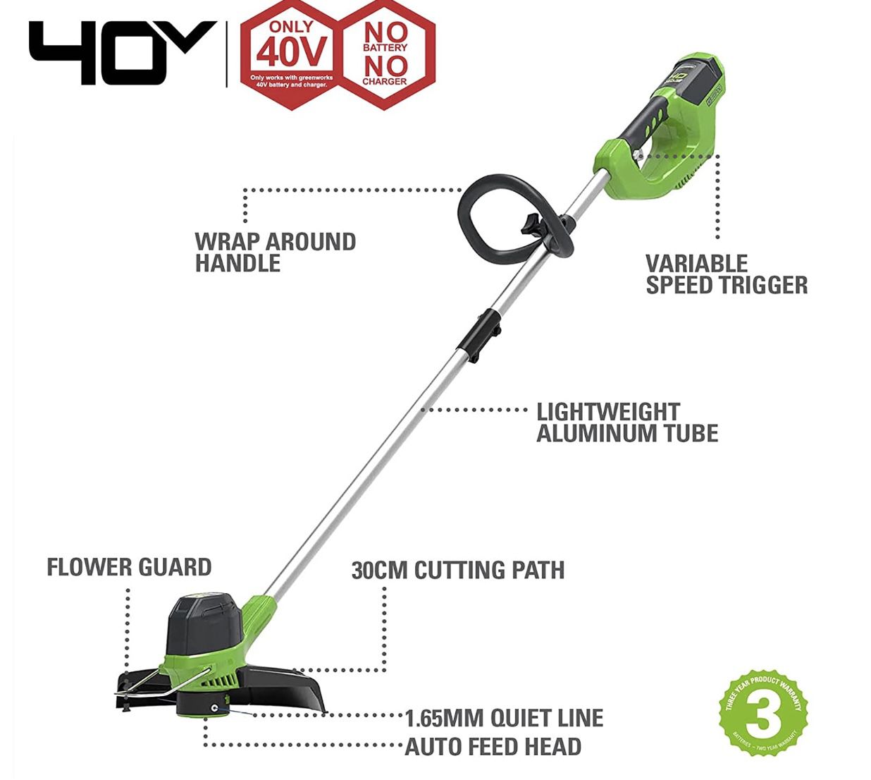 Greenworks G40LT   Akku Rasentrimmer mit 30cm Schnittbreite für 79,99€ (statt 96€)