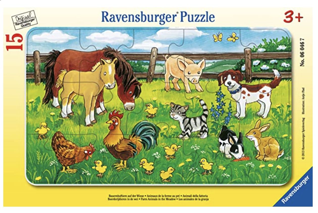 Ravensburger Kinderpuzzle Bauernhoftiere auf der Wiese mit 15 Teilen für 2,97€ (statt 6€)   Prime