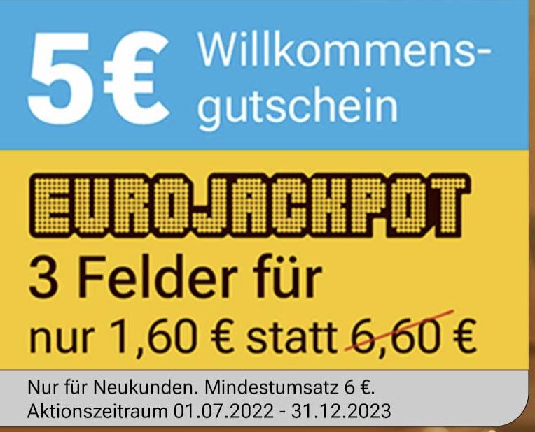 120 Mio. MEGA Jackpot: 3 Eurojackpot Felder für nur 1,60€ (statt 6,60€) – Neukunden
