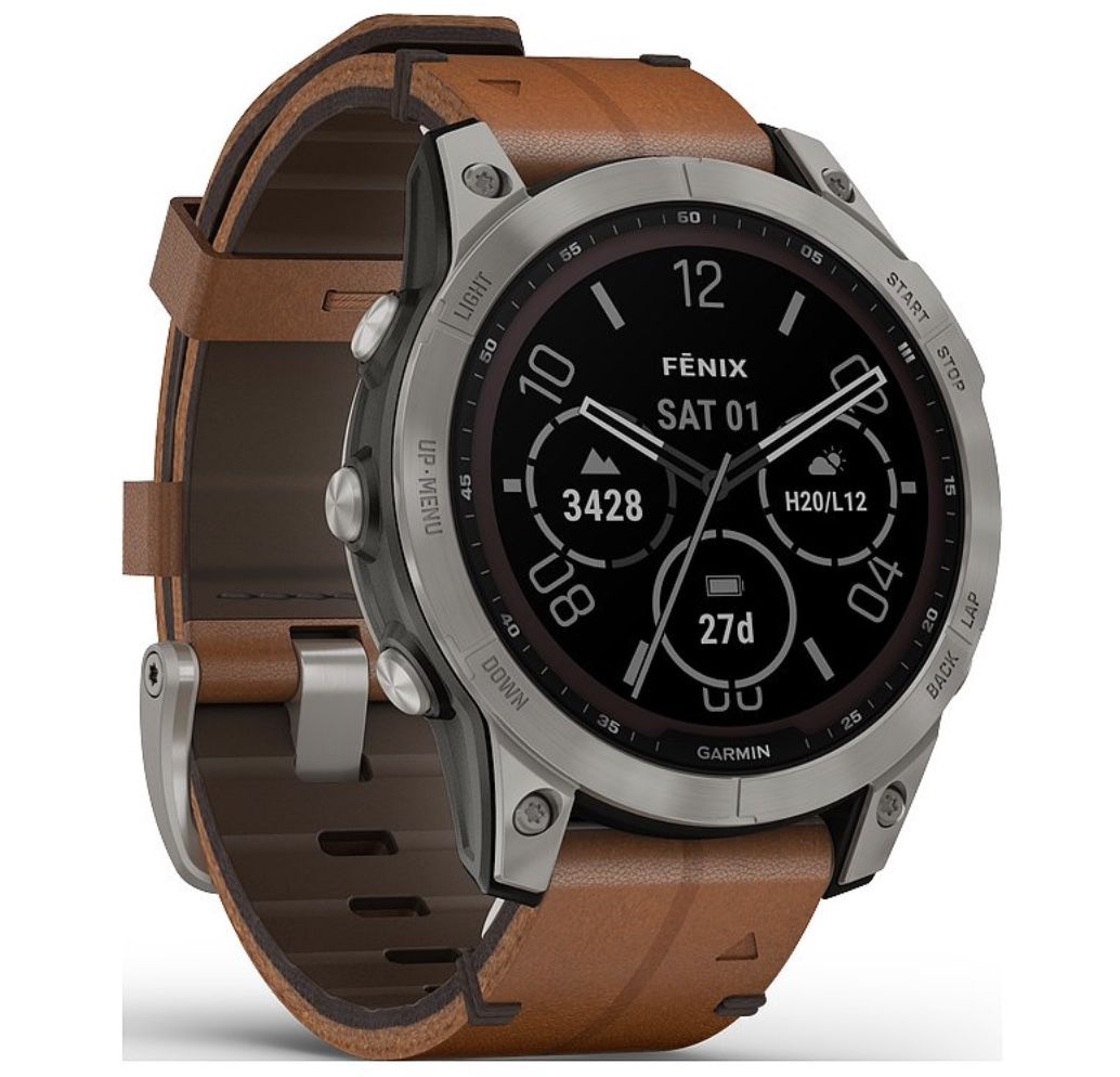 Garmin Fenix 7 Sapphire Solar Titanium mit braunem Lederarmband für 725,79€ (statt 860€)