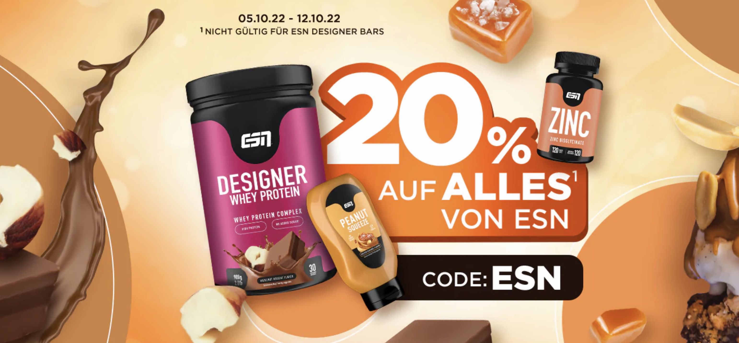 20% Rabatt auf ESN Produkte   z.B. 3x ESN Whey für 76,56€ (statt 87€)