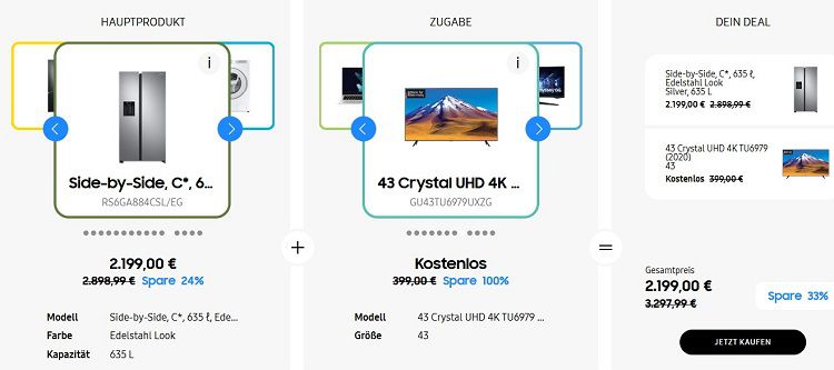 Samsung: 2 Produkte zum Preis von 1   z.B. 85“ QLED + 43“ Crystal UHD für 2.499€ (statt 2.792€) + viele weitere gute Deals