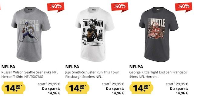 SportSpar: NFL Herren T Shirts mit verschiedenen Designs für je 14,99€