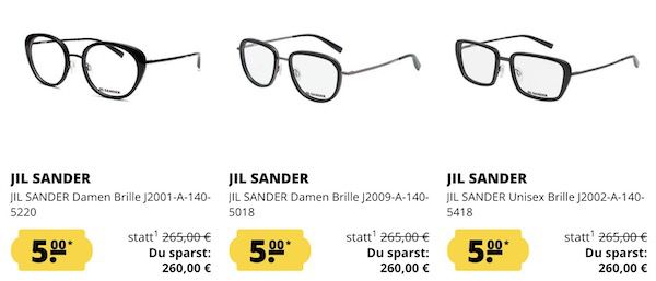 Jil Sander Brillen je nur 5€ zzgl. VSK