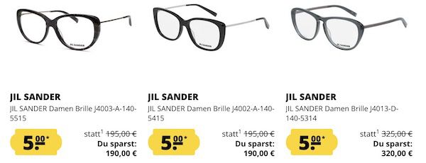 Jil Sander Brillen je nur 5€ zzgl. VSK