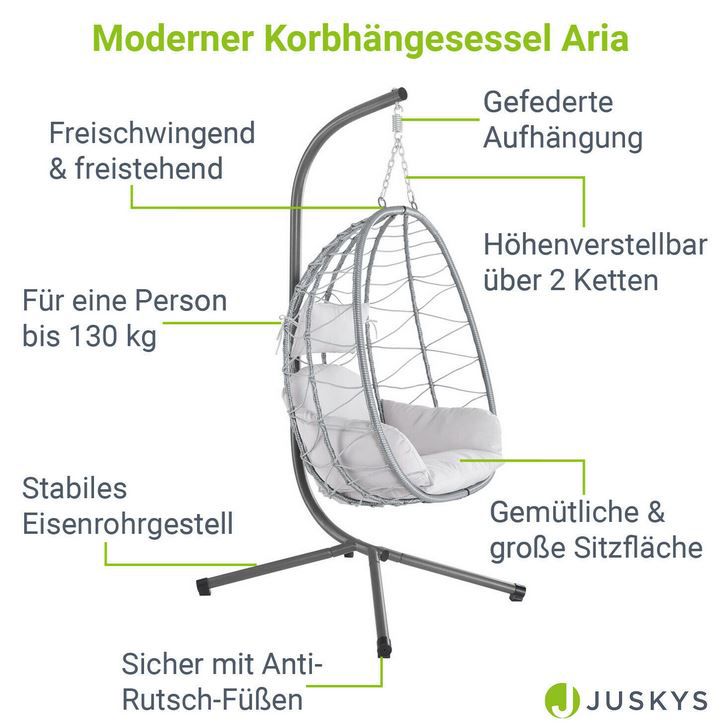 Juskys Aria Hängesessel mit Gestell und Kissen für 169,95€ (statt 190€)