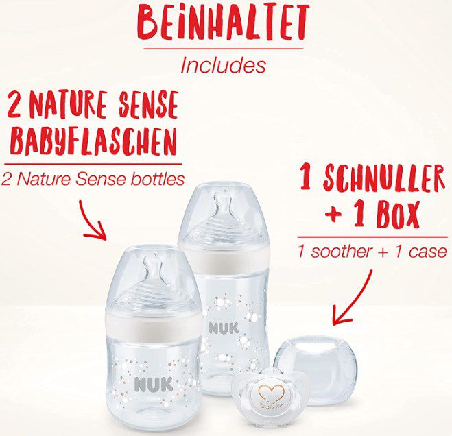 NUK Nature Sense Babyflaschen Twin Set   260ml + 150ml + Schnuller für 12,79€ (statt 17€)