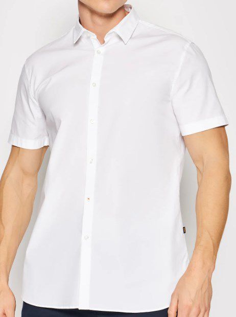 Boss Kurzarm Hemd Magneton 2 Short  in Weiß und  Slim Fit für 43€ (statt 59€)