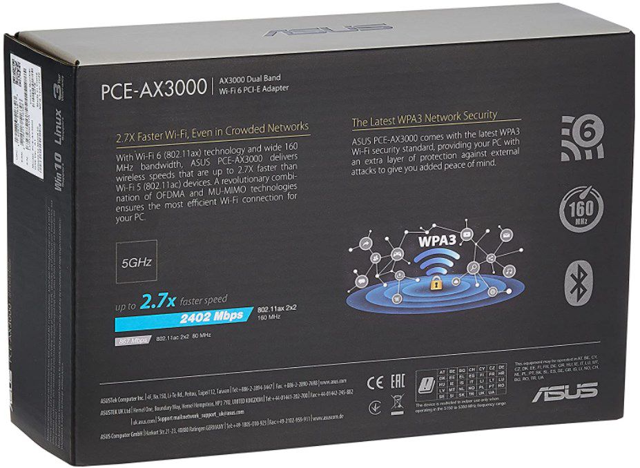 Asus PCE AX3000 Karte für eine Bluetooth 5.0 + Wi Fi 6 Erweiterung für 32,90€ (statt 37€)
