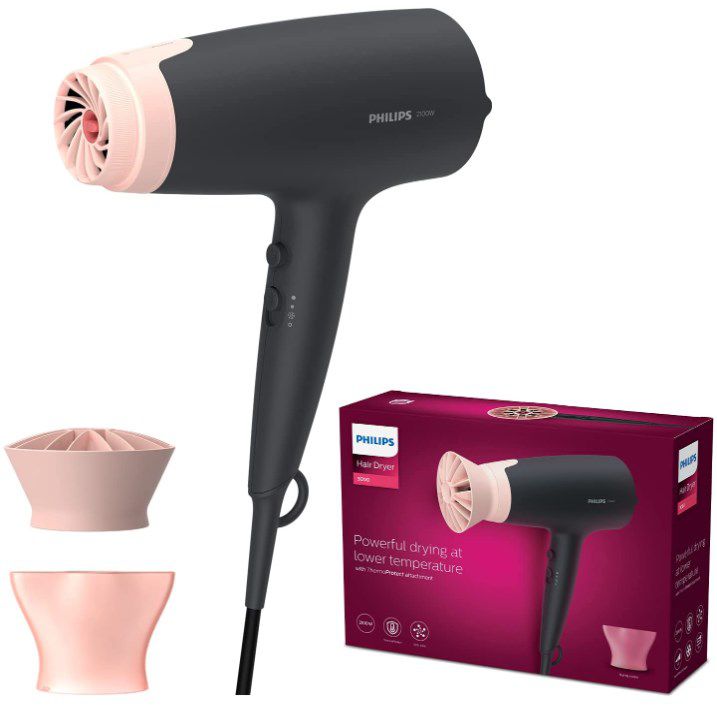 👩‍🦳 Philips Haartrockner 3000 Series (BHD350/10) in Schwarz-Rosa für 19,99€ (statt 29€)