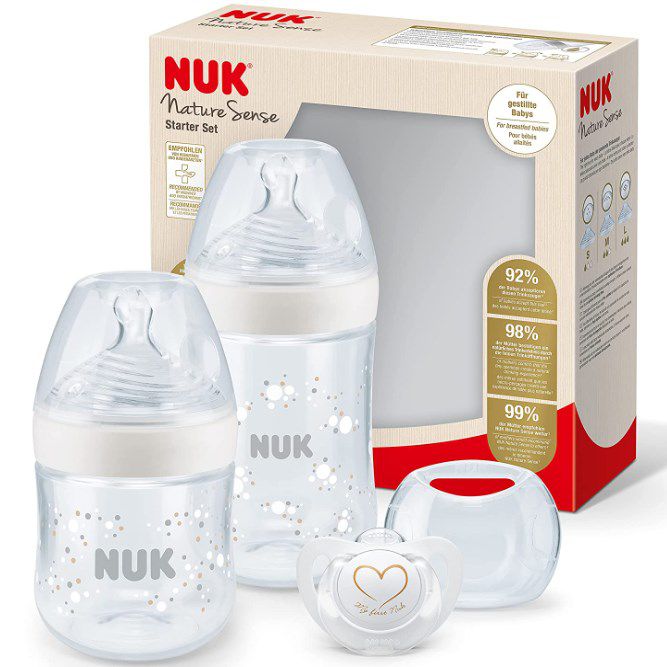 NUK Nature Sense Babyflaschen Twin Set &#8211; 260ml + 150ml + Schnuller für 12,79€ (statt 17€)
