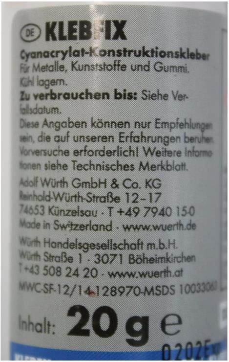 Würth Klebfix Sekundenkleber 20g für 8,74€ (statt 13€)   Prime