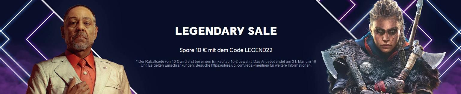 Ubisoft Legendary Sale mit 10€ Rabatt ab 15€ Einkaufswert   Für PC und Konsole