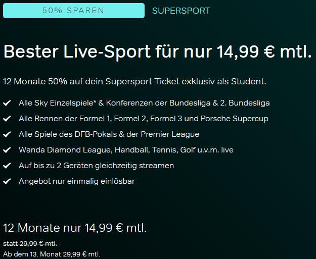 12 Monate Sky Ticket Supersport für 14,99€ mtl. (statt 29,99€)   Für Studenten