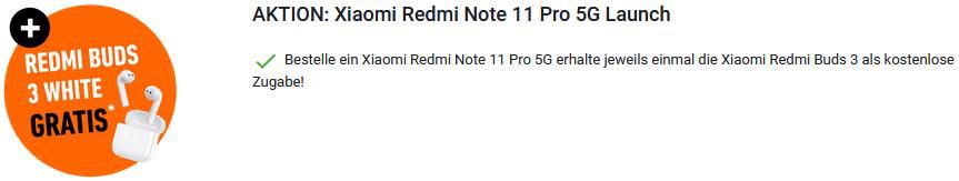 Xiaomi Redmi Note 11 Pro 5G mit 128GB + Redmi Buds 3 für 4,95€ + Telekom Allnet Flat mit 10GB LTE für 22€ mtl.