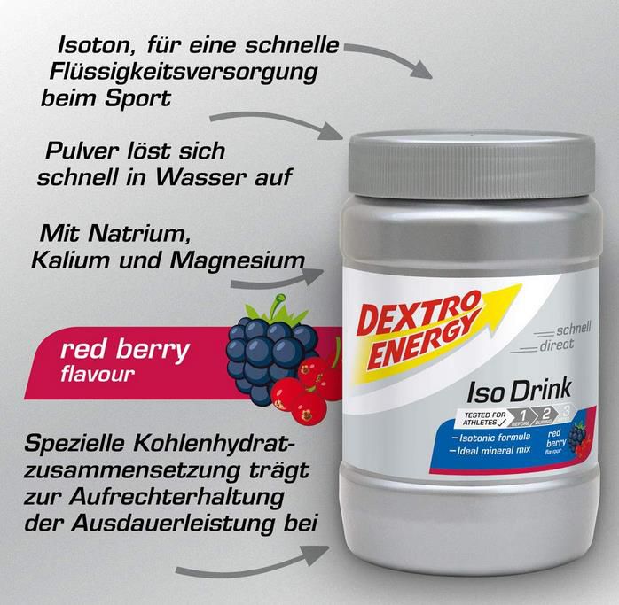 Dextro Energy Iso Drink Pulver, Red Berry, 440g mit Elektrolyte ab 4,79€ (statt 7€)   Prime Sparabo