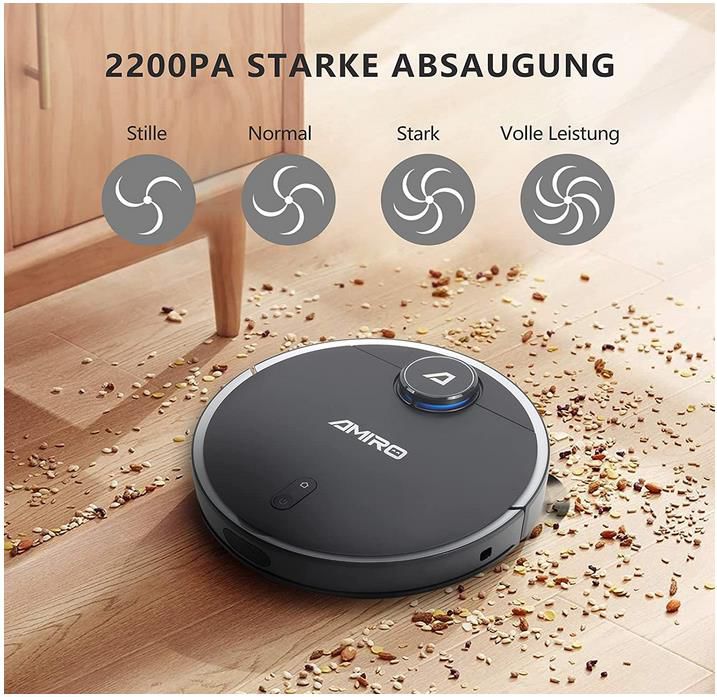 AMIRO R5 Saug  und Wischroboter mit 2.200Pa Saugkraft, Wischfunktion & intelligenter Navigation für 287,40€ (statt 479€)