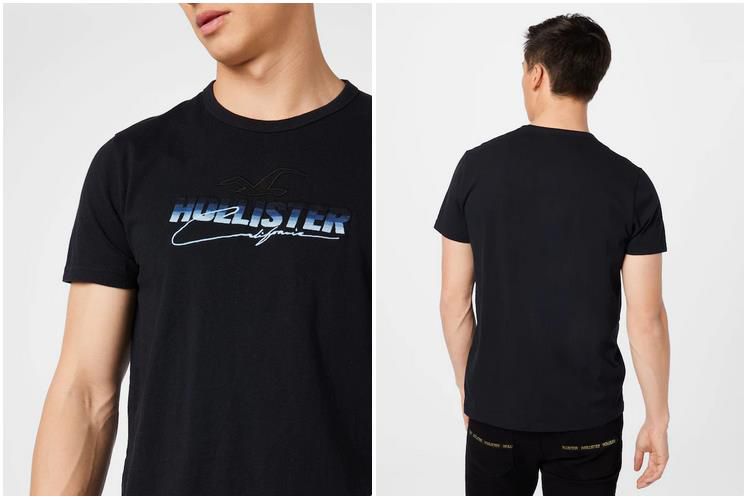 Hollister Herren T Shirt in Schwarz mit stylischem Brustprint für 14,90€ (statt 22€)