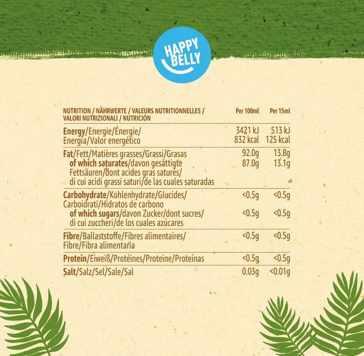 Happy Belly Kaltgepresstes Bio Kokosöl, nativ, 950ml ab 9,43€ (statt 12€)   Prime Sparabo