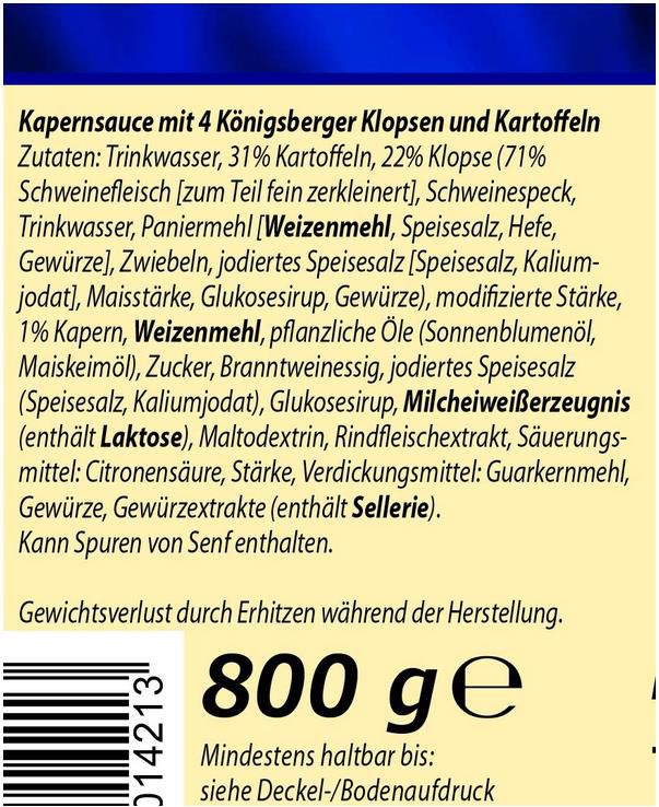 4x Jola Königsberger Klopse mit Kartoffeln, 800 g ab 7,80€ (statt 9€)   Prime Sparabo
