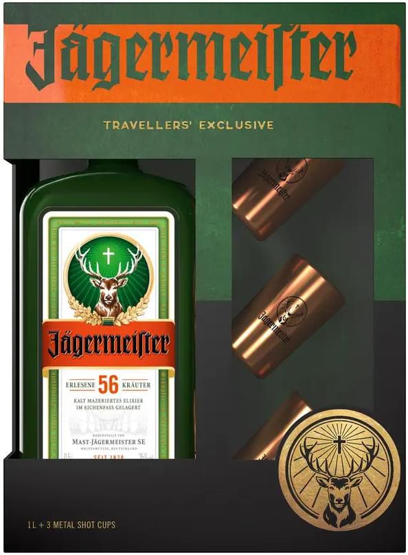 3x Jägermeister 1L Flasche + 9 Metal Shot Cups in Geschenkverpackung für 53,70€ (statt 62€)