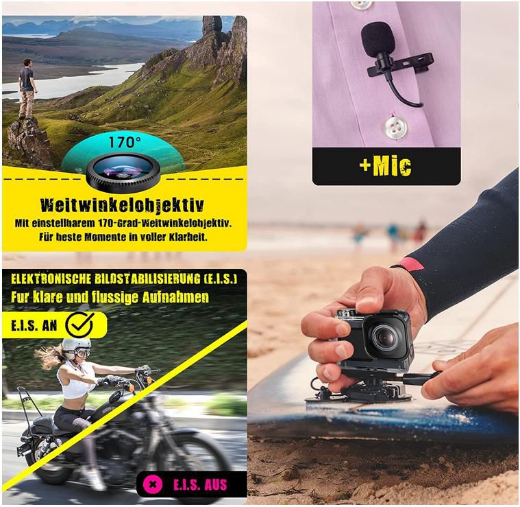 Icefox 4K Action Cam, 20MP mit 170° Ultra Weitwinkel für 59,99€ (statt 130€)