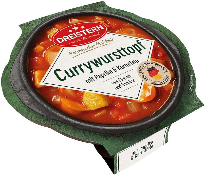 4x Dreistern Currywurst mit Paprika and Kartoffeln, 400 g ab 7,55€ (statt 9€)   Prime Sparabo