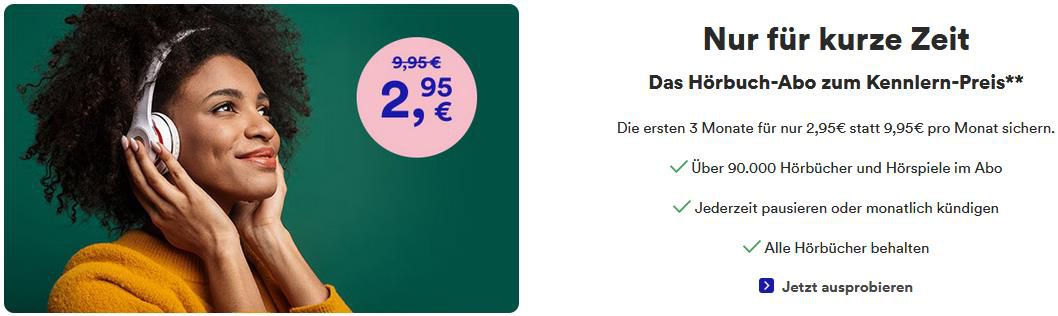 Thalia: 3 Monate Hörbuch Abo für 2,95€ mtl. (statt 9,95€)   Keine Mindestlaufzeit