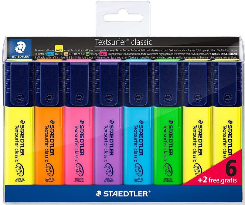 Staedtler Classic 364 A WP8 Textsurfer, Set mit 8 Textmarkern ab 5,69€ (statt 9€)   Prime
