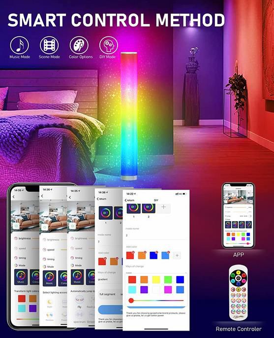 2er Pack Dinfu RGB Stehlampe mit Fernbedienung und App, 104cm für 59,99€ (statt 75€)