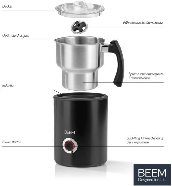 Beem Milk Perfect Induktions Milchaufschäumer, 260ml, 3 Programme, 500 W für 54,90€ (statt 65€)