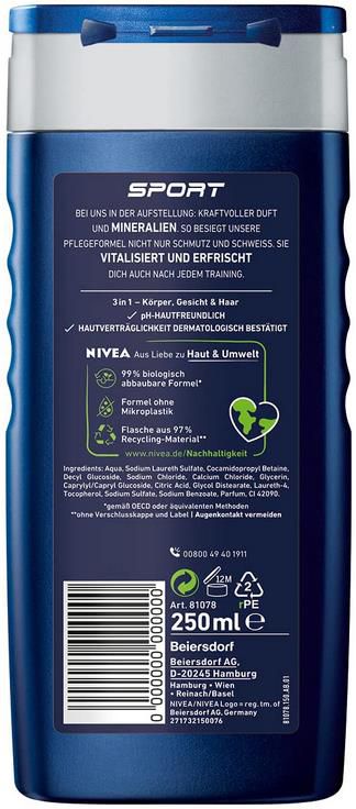 NIVEA MEN Sport 3 in 1 Pflegedusche ab 0,95€ (statt 1,78€)   Prime Sparabo