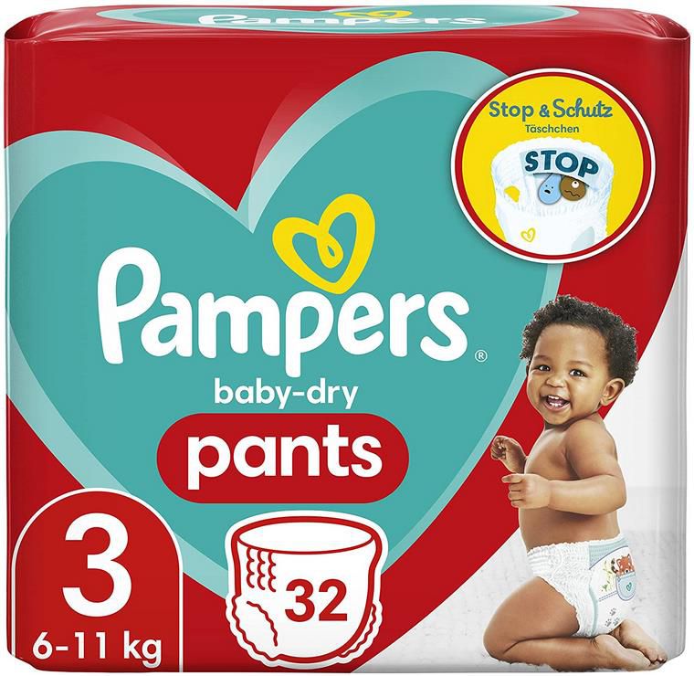 32er Pack Pampers Pants Größe 3 mit Stop  und Schutz Täschchen ab 5,73€ (statt 8€)   Prime Sparabo