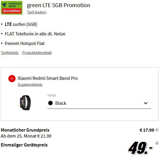 Xiaomi Redmi Note 11 Pro mit 128GB + Xiaomi Redmi Smartwatch Pro für 49€ + Vodafone Allnet Flat mit 5GB LTE für 17,99€ mtl.