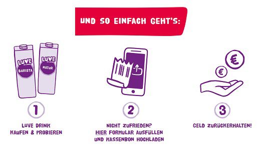 LUVE Drinks ausprobieren, bei Unzufriedenheit Geld zurück
