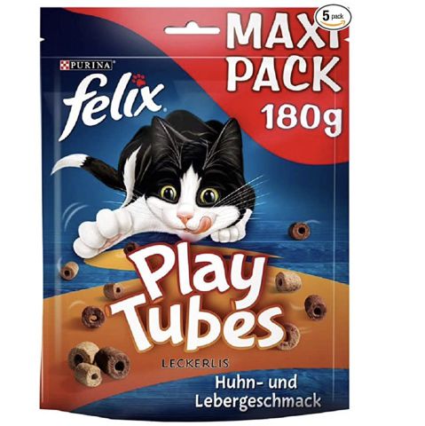 5x FELIX Play Tubes Katzensnack mit Huhn  & Lebergeschmack (je 180g) ab 3,09€ (statt 14€)   Prime