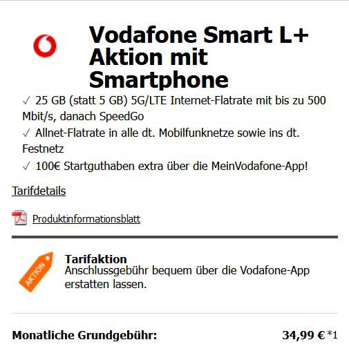 Apple iPhone 12 mit 128GB für 169€ + Vodafone Allnet Flat mit 25GB LTE/5G für 34,99€ mtl. + 100€ Startguthaben
