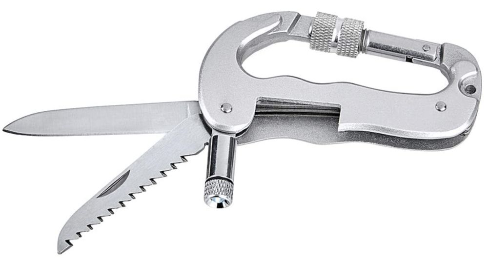 moses 9809   4in1 Multitool mit Karabiner, Messer, Säge & LED Licht für 5,99€ (statt 10€)   Prime