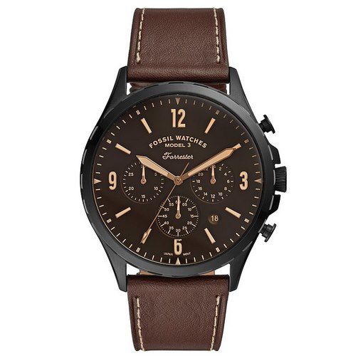 FOSSIL Herrenuhr Forrester Chrono mit braunem Lederarmband für 74€ (statt 104€)