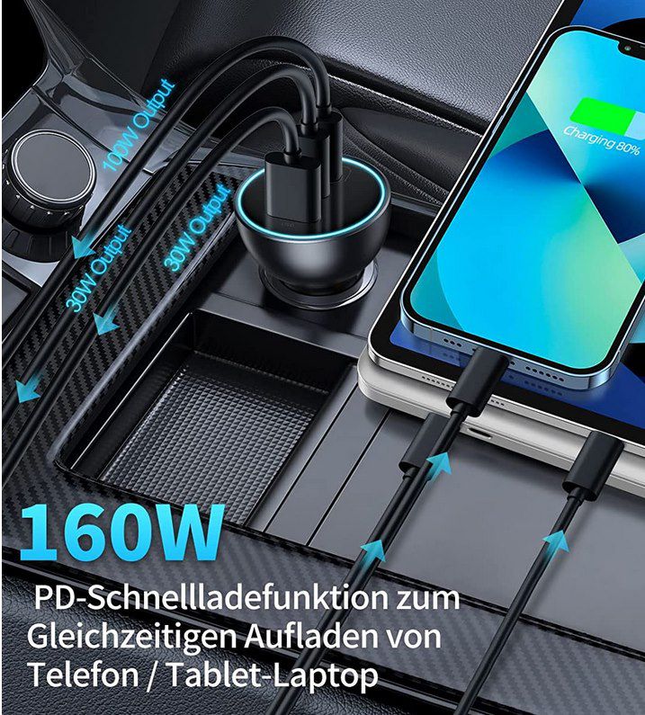 Baseus 160W Kfz Ladegerät mit 2x USB C & 1x USB Port mit QC 5.0 & PD 3.0 für 26€ (statt 45€)