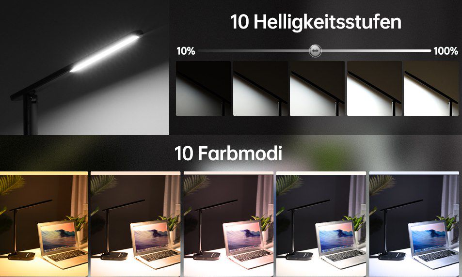 JAWANE LED Schreibtischlampe mit USB Port, 5 Farbmodi, 10 Stufen & Memory Funktion für 12,97€ (statt 21€)   Prime