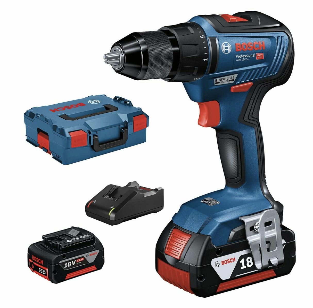 Bosch Professional GSR 18V 55 Bohrschrauber inkl. 2x 4Ah Akku in L Boxx für 197,67€ (statt 215€)