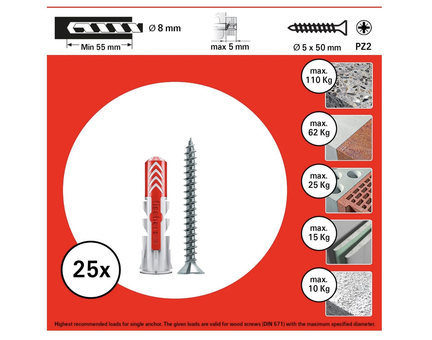 25 x Fischer Dübel Duopower mit Schraube für 8,60€ (statt 10€)   Prime