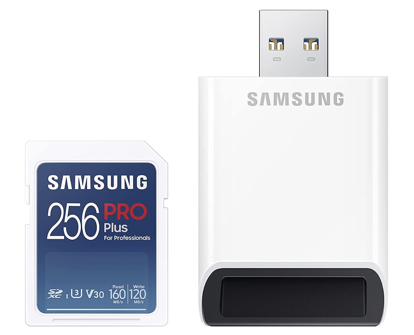 SAMSUNG 256GB SDXC PRO Plus 160MB/s mit USB Kar­ten­le­ser für 36,99€ (statt 56€)